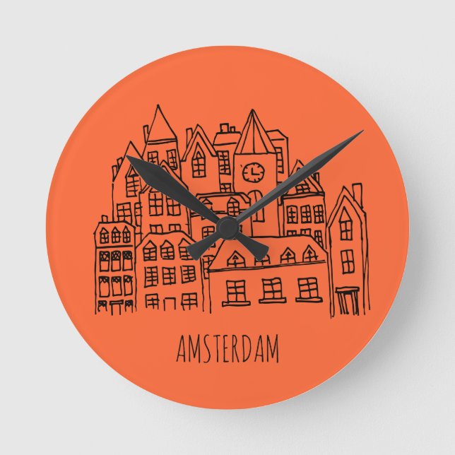 Amsterdam Netherlands Holland City Souvenir Orange Round Clock (Front)