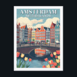 Amsterdam Netherlands Illustration Travel Bicycles Postcard<br><div class="desc">Capture the charm of Amsterdam with this beautifully illustrated vintage-style postcard. Featuring the city's iconic canal houses,  bicycles,  and peaceful waterways,  this postcard is perfect for travel enthusiasts,  collectors,  or as a keepsake from the Netherlands.</div>