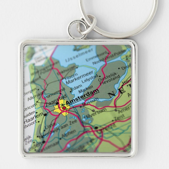 Amsterdam, Netherlands Map Key Ring (Front)