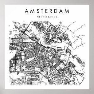 Amsterdam Netherlands Minimal Modern Street Map Poster
