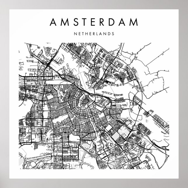 Amsterdam Netherlands Minimal Modern Street Map Poster (Front)