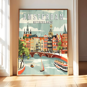 Amsterdam Netherlands Poster Art Print, City Retro