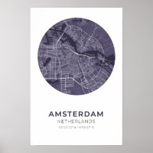 Amsterdam Netherlands Purple Circle Map Poster