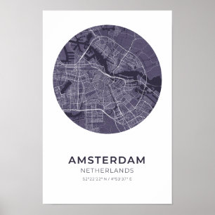 Amsterdam Netherlands Purple Circle Map Poster