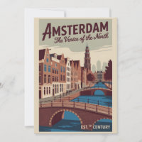 Amsterdam Netherlands Retro Skyline Travel
