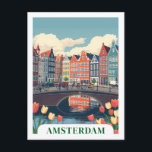 Amsterdam Netherlands Retro Travel Bicycles Postcard<br><div class="desc">Capture the charm of Amsterdam with this beautifully illustrated retro-style postcard. Featuring the city's iconic canal houses,  bicycles,  and peaceful waterways,  this postcard is perfect for travel enthusiasts,  collectors,  or as a keepsake from the Netherlands.</div>