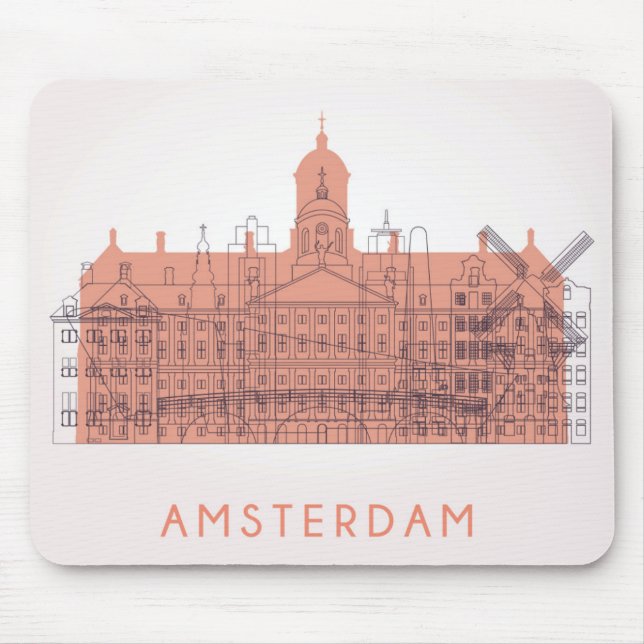 Amsterdam, Netherlands | Skyline of Landmarks Mouse Pad (Front)