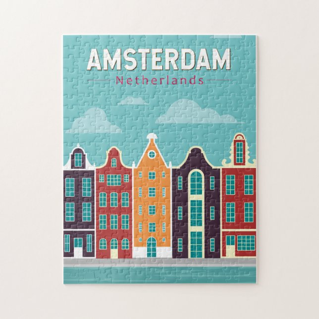 Amsterdam Netherlands Travel Art Vintage Jigsaw Puzzle (Vertical)
