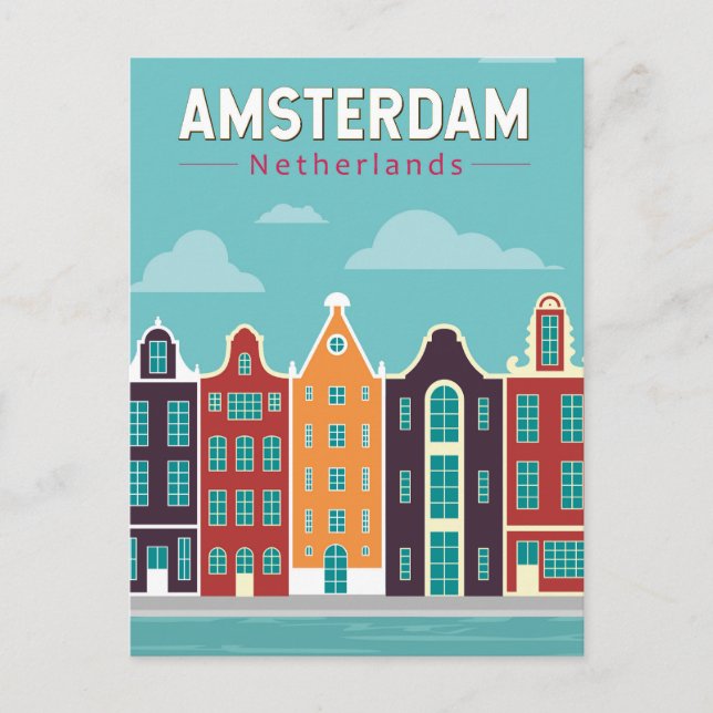 Amsterdam Netherlands Travel Art Vintage Postcard (Front)