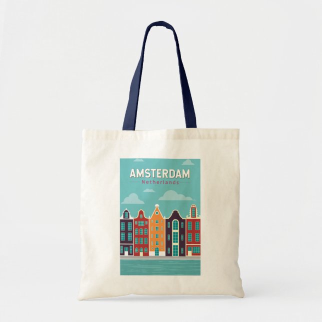 Amsterdam Netherlands Travel Art Vintage Tote Bag (Front)