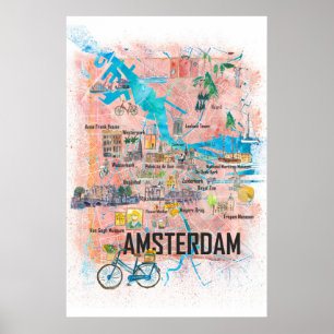 Amsterdam Netherlands Travel City Map Poster