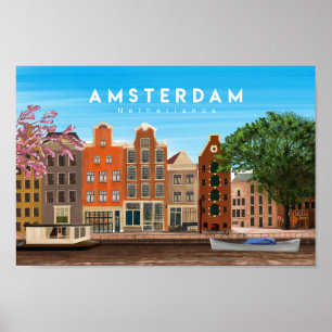 Amsterdam netherlands travel poster