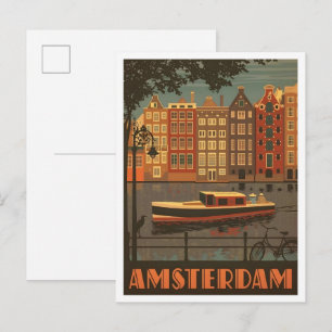 Amsterdam Netherlands Vintage Art Travel Postcard