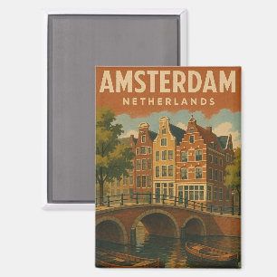 Amsterdam Netherlands Vintage Canal View Magnet