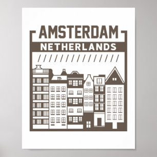 Amsterdam Netherlands Vintage Cityscape Poster