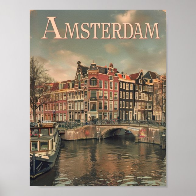 Amsterdam Netherlands Vintage Famous Travel Place Poster (Front)