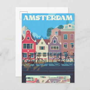 Amsterdam Netherlands Vintage Travel Illustration Postcard