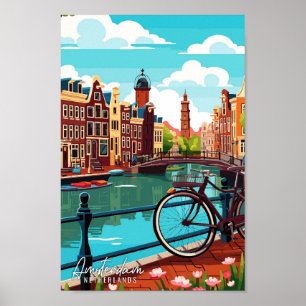 Amsterdam Netherlands vintage travel illustration Poster