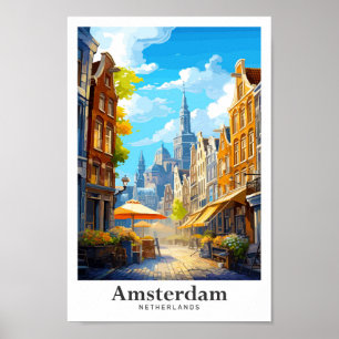 Amsterdam Netherlands Vintage Travel Portrait  Poster