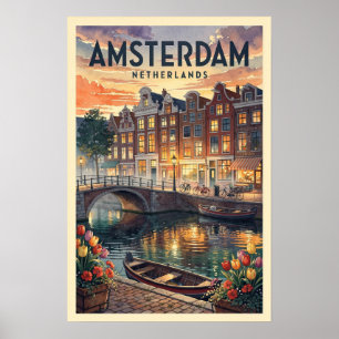 Amsterdam Netherlands Vintage Travel Poster