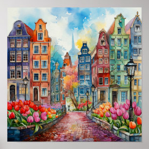 Amsterdam Netherlands Watercolor Painting Poster