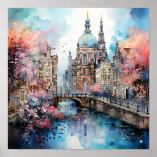 Amsterdam Netherlands Watercolor Painting   Poster