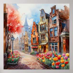 Amsterdam Netherlands Watercolor Painting Poster