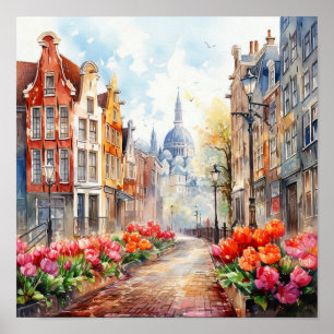 Amsterdam Netherlands Watercolor Painting Poster