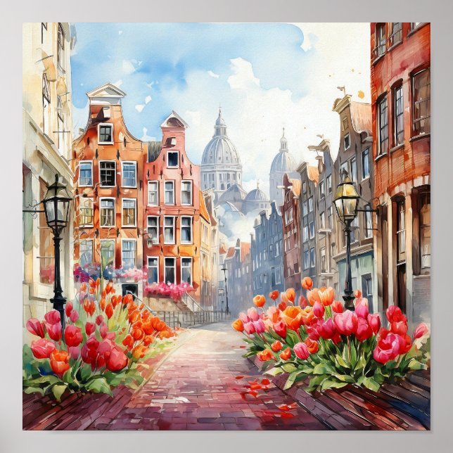 Amsterdam Netherlands Watercolor Painting   Poster (Front)