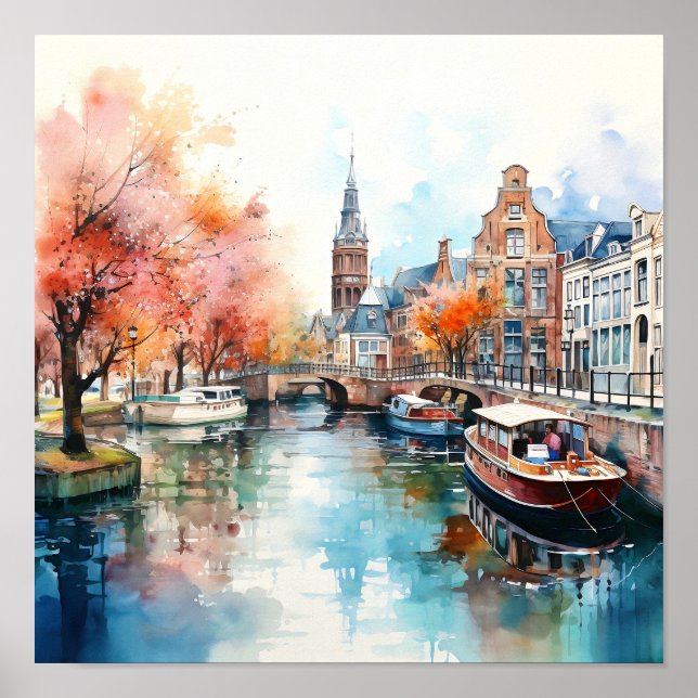Amsterdam Netherlands Watercolor Painting   Poster (Front)