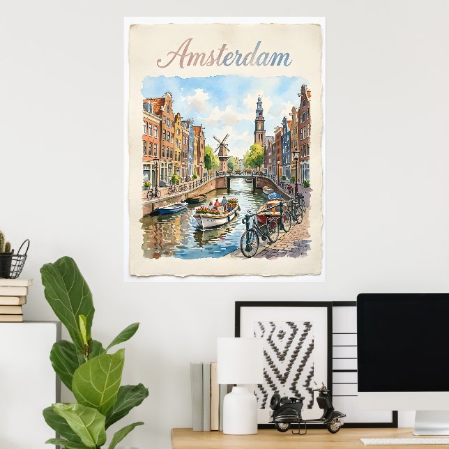 Amsterdam Netherlands watercolor Poster (Home Office)