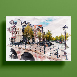 Amsterdam, Netherlands Watercolor Souvenir Art Poster