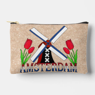 Amsterdam Netherlands Windmill And Tulips Accessory Pouch