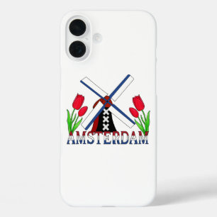 Amsterdam Netherlands Windmill and Tulips iPhone 16 Plus Case