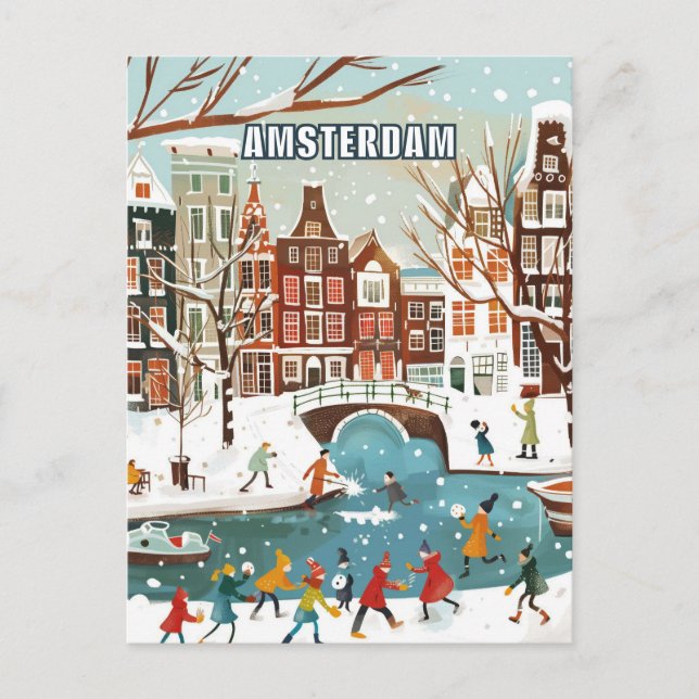 Amsterdam Netherlands Winter Travel Postcard (Front)