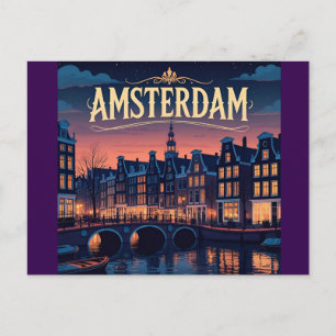 Amsterdam Night time Skyline Postcard