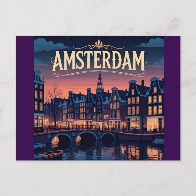 Amsterdam Night time Skyline  Postcard (Front)