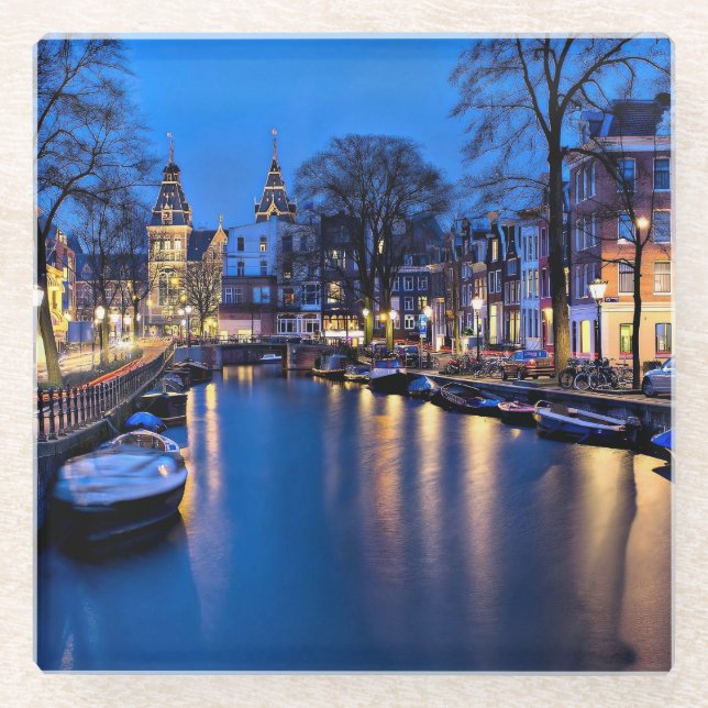 Amsterdam Night Wallpaper-67657 Glass Coaster (Front)