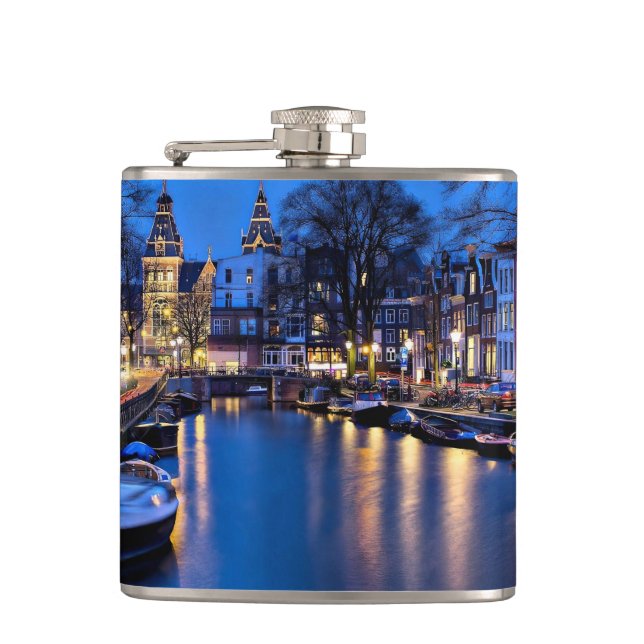 Amsterdam Night Wallpaper-67657 Hip Flask (Front)