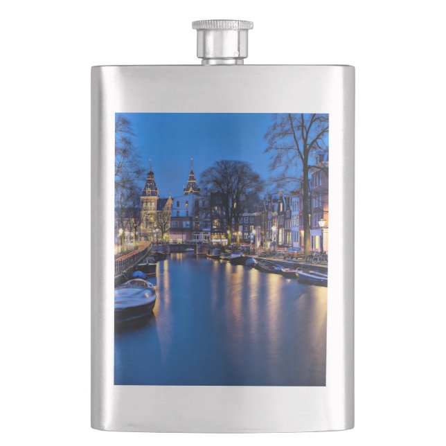 Amsterdam Night Wallpaper-67657 Hip Flask (Front)