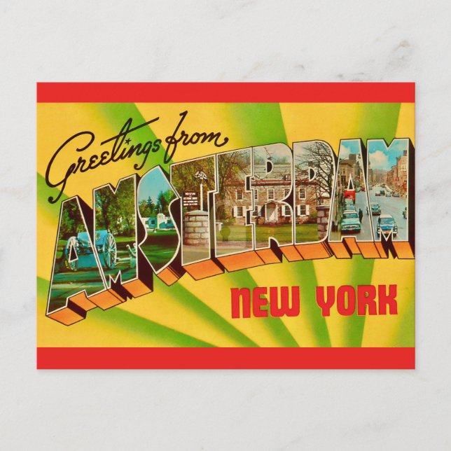 Amsterdam NY Greetings Postcard (Front)