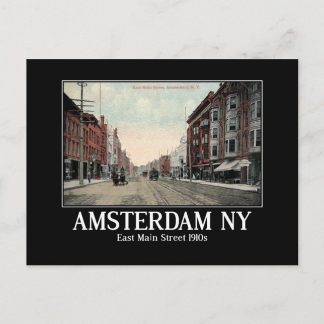 Amsterdam NY Main St Montgomery County 1910s Postcard (Front)