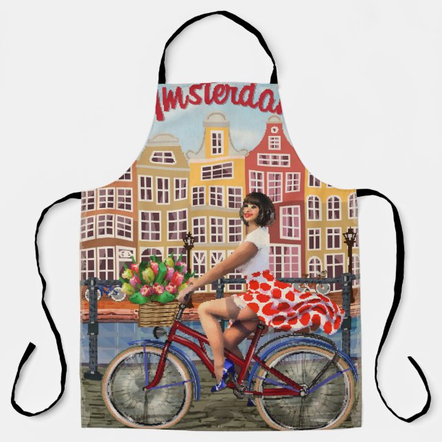 Amsterdam Poster: Pin-Up Girl Cycling. Apron (Front)