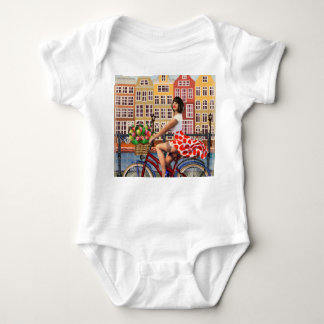 Amsterdam Poster: Pin-Up Girl Cycling. Baby Bodysuit