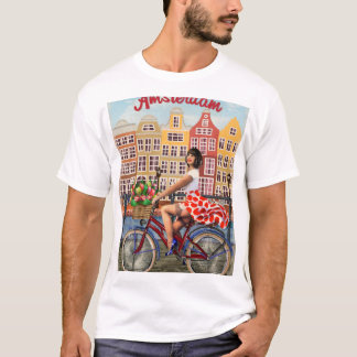 Amsterdam Poster: Pin-Up Girl Cycling. T-Shirt