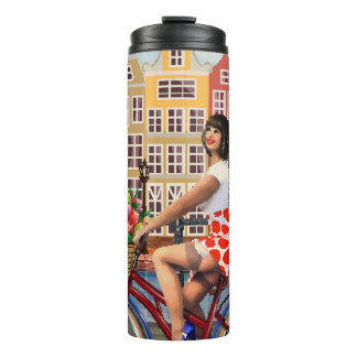 Amsterdam Poster: Pin-Up Girl Cycling. Thermal Tumbler