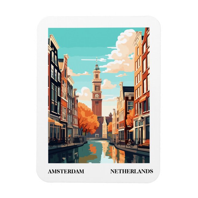 Amsterdam Retro Illustration Travel Magnet (Vertical)