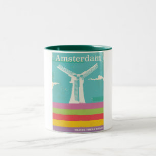 Amsterdam retro vintage travel poster Two-Tone coffee mug