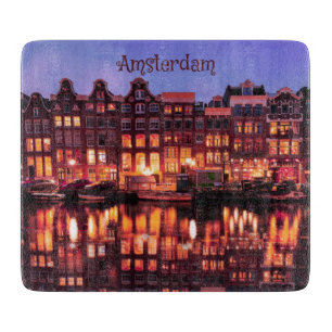 Amsterdam Row Houses on Canal Cutting Board