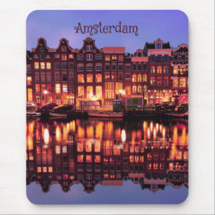 Amsterdam Row Houses on Canal Mouse Pad